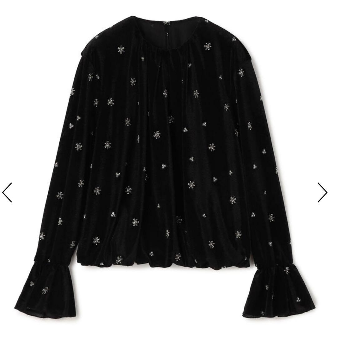 Ballesey メッシュベロアエンブロイダリー ラッフルカフスブラウス