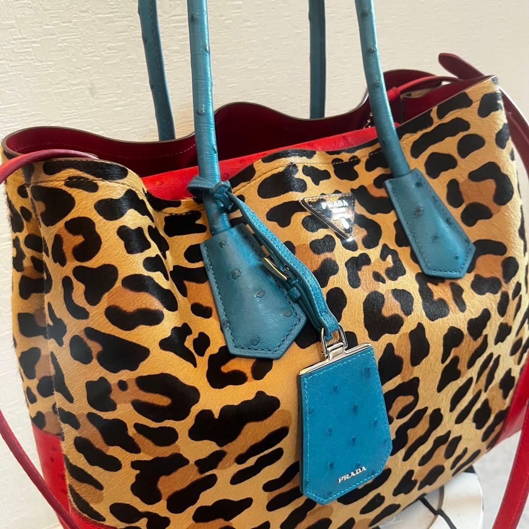 prada レオパード　豹　ハラコ　バッグ　レッド　ヘアカーフ　chieko+