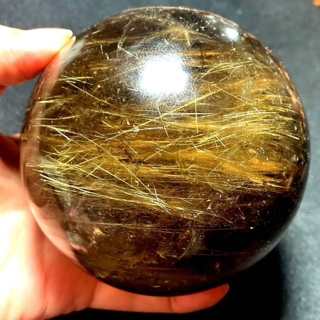 超絶綺麗✨超特大　98mm ゴールドルチルクォーツ　丸玉スフィア　金針水晶