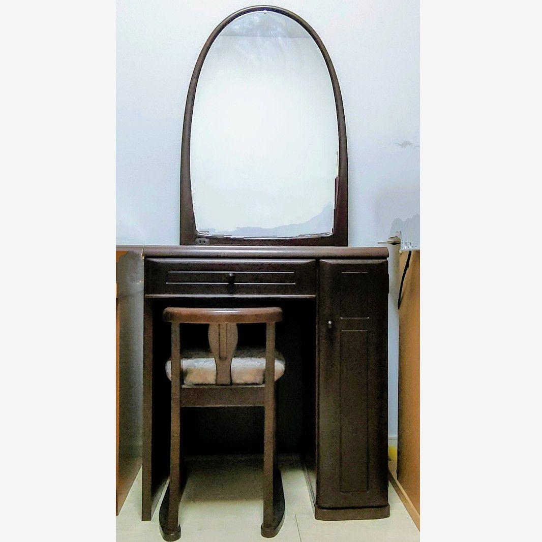 ♥美品 大塚家具 ドレッサー 背もたれイス 鏡台 チェア 高級 ロック引出 電源