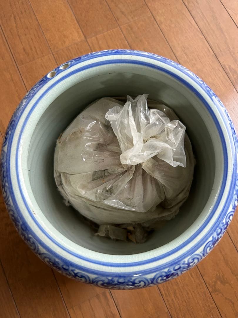 大型 染付火鉢 五徳 火箸 灰付き フルセット