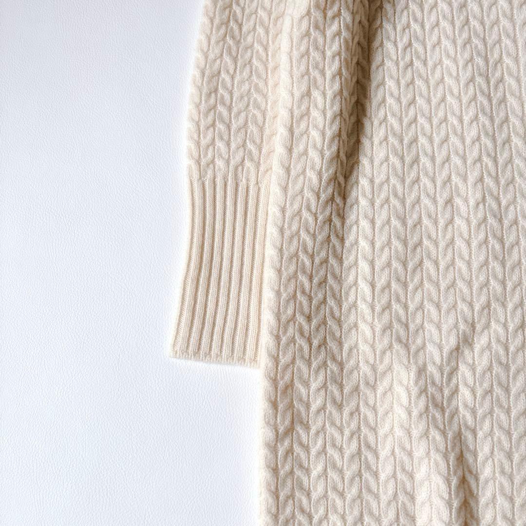 可愛い♡ルネ ウールカシミヤ ケーブルニットワンピース タートルネック リブ S