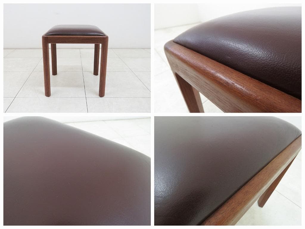 ケイ様 青林製作所 ヴィンテージ チーク無垢材×本革 ブラウン スツール ③