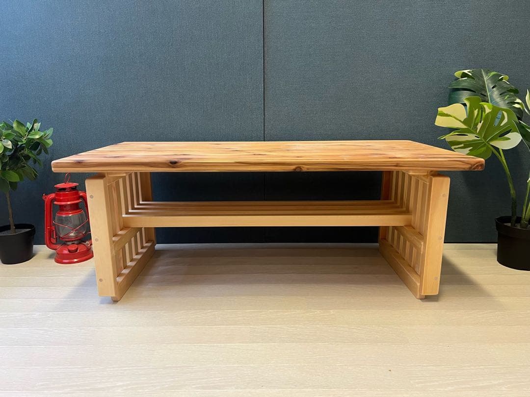 【送料無料】 ローテーブル 和風 木組縦格子 収納付き90cm 45cm 杉