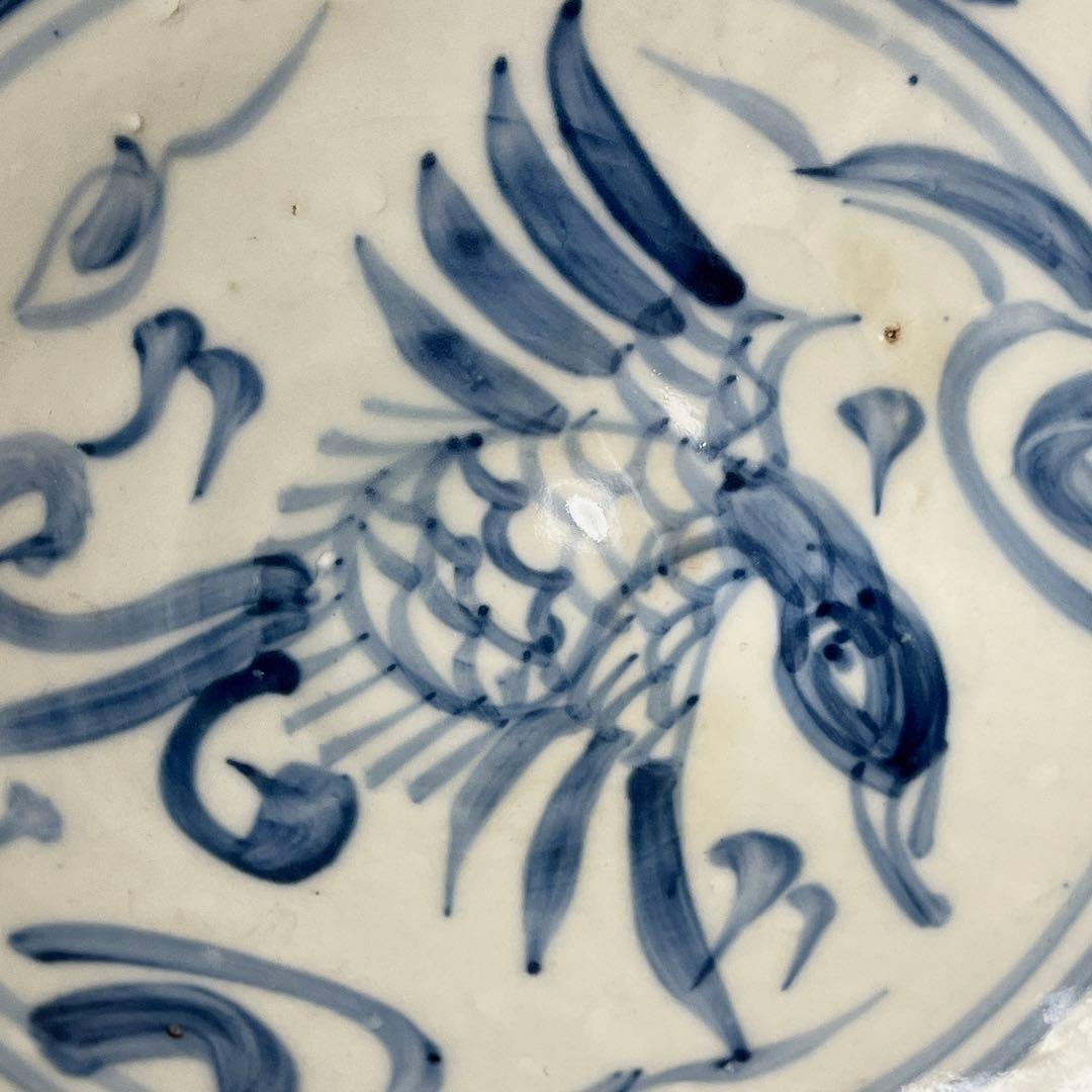 中国 清時代 骨董品 染付皿 手描き　陶芸古美術。