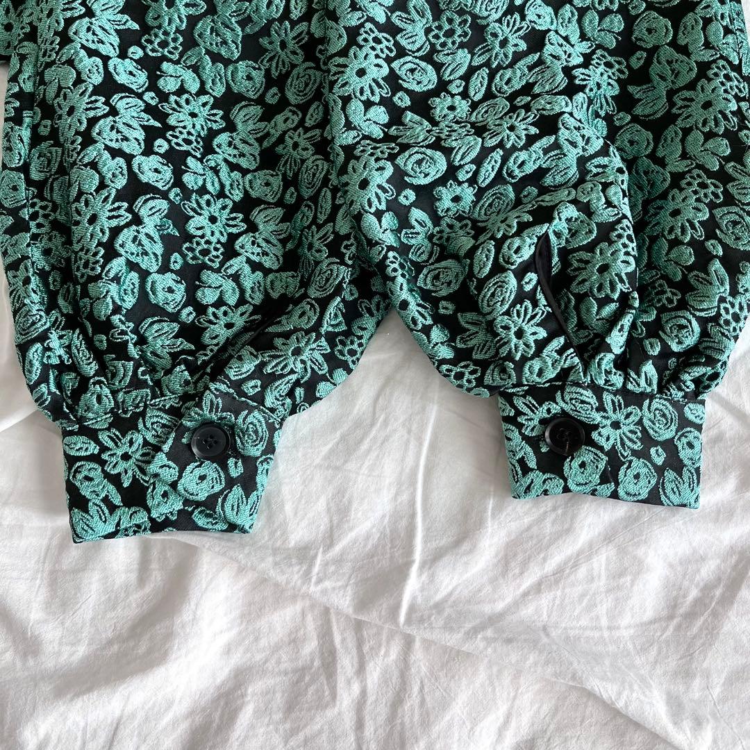 SANSeLF ジャガードフラワードレス　ロング丈　グリーン　花柄　ワンピース