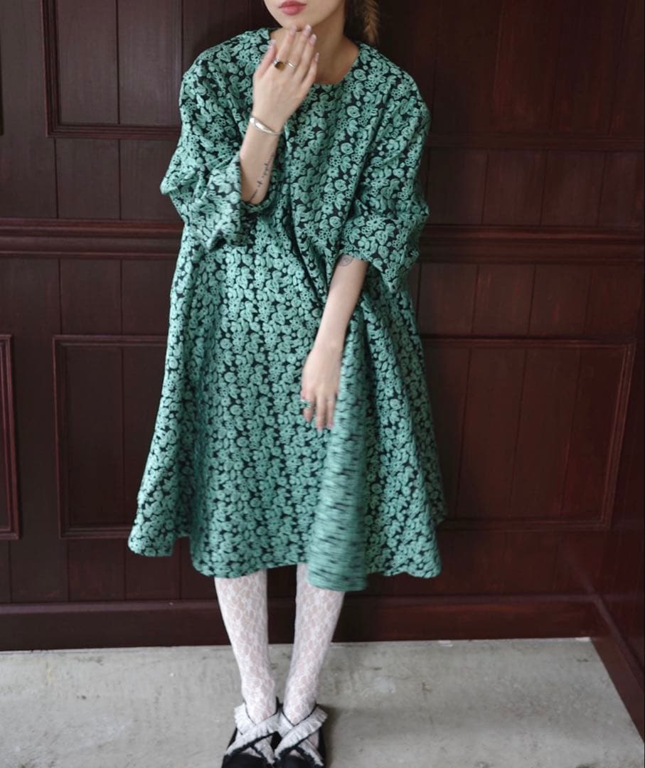 SANSeLF ジャガードフラワードレス　ロング丈　グリーン　花柄　ワンピース