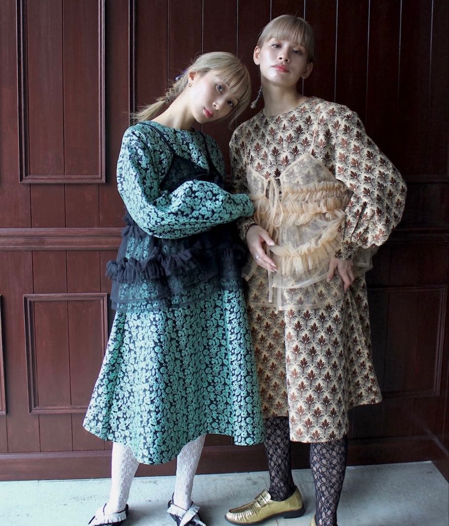 SANSeLF ジャガードフラワードレス　ロング丈　グリーン　花柄　ワンピース