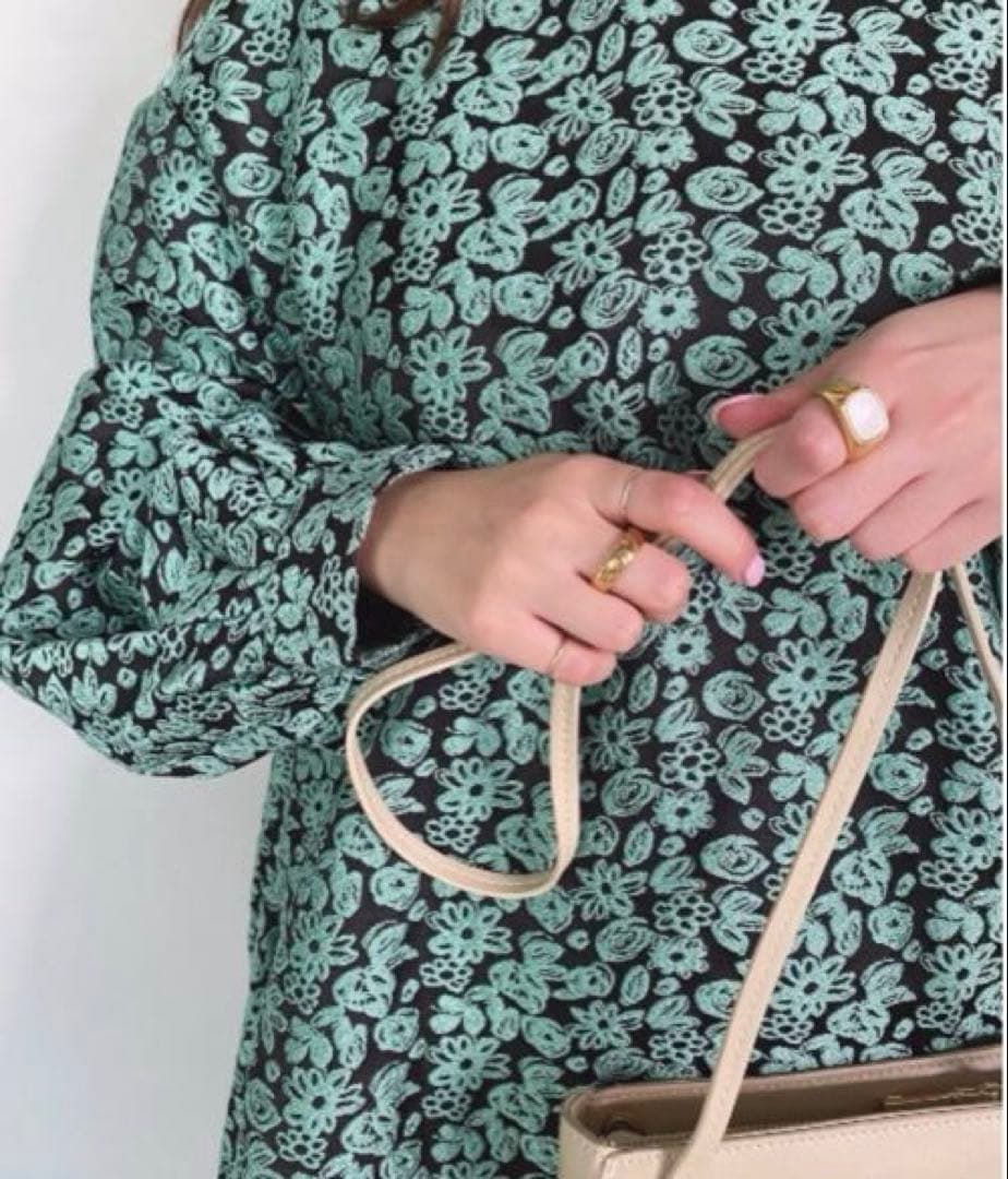 SANSeLF ジャガードフラワードレス　ロング丈　グリーン　花柄　ワンピース