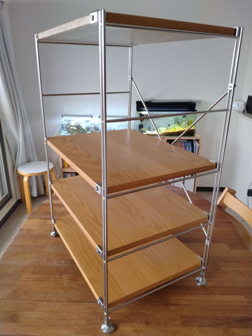 【訳あり美品】MUJI無印良品 ステンレスユニットシェルフ小56cmオーク材4段