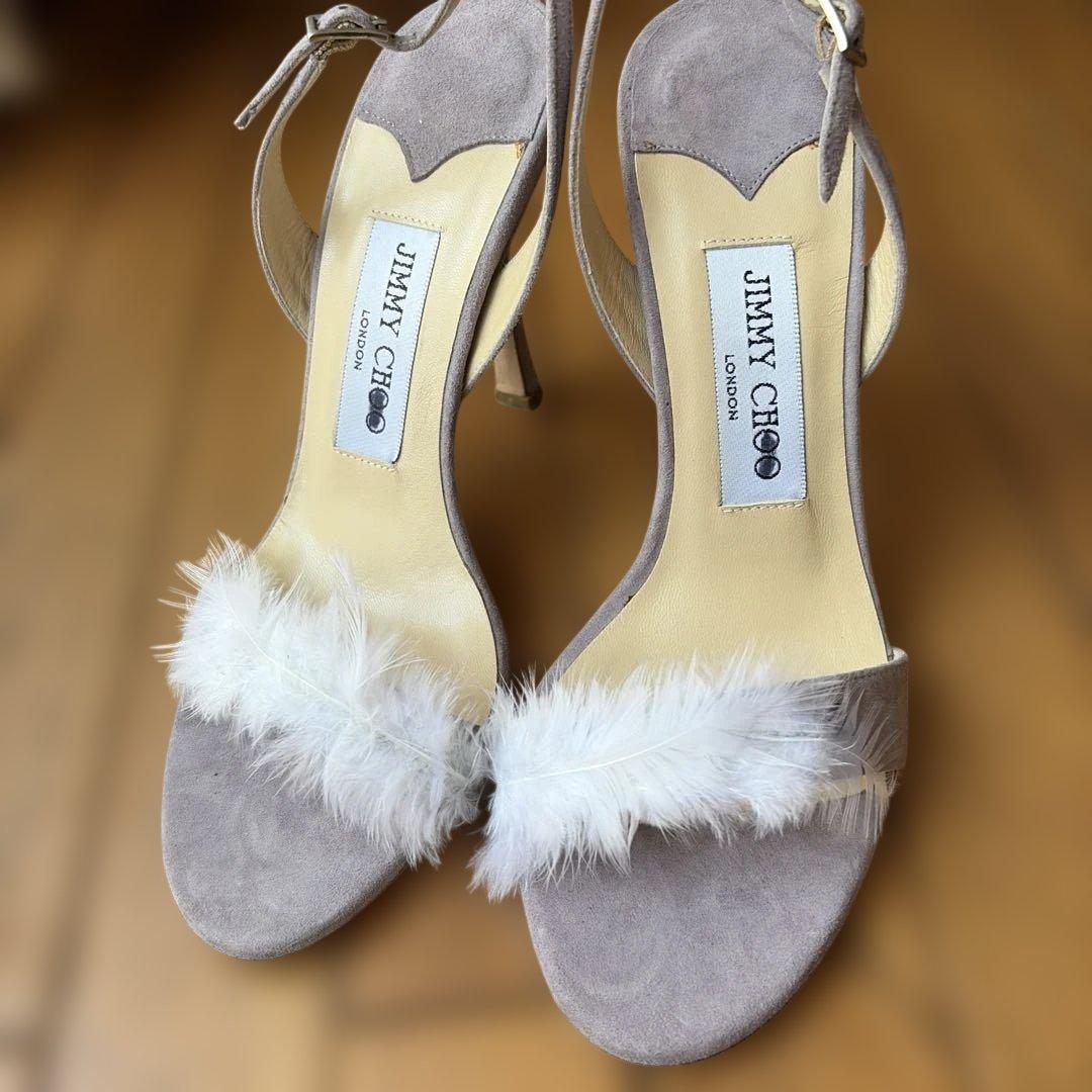 Jimmy Choo スエード フェザー装飾 サンダル