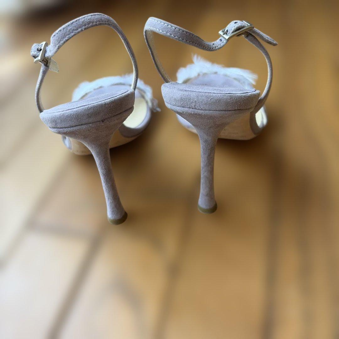 Jimmy Choo スエード フェザー装飾 サンダル