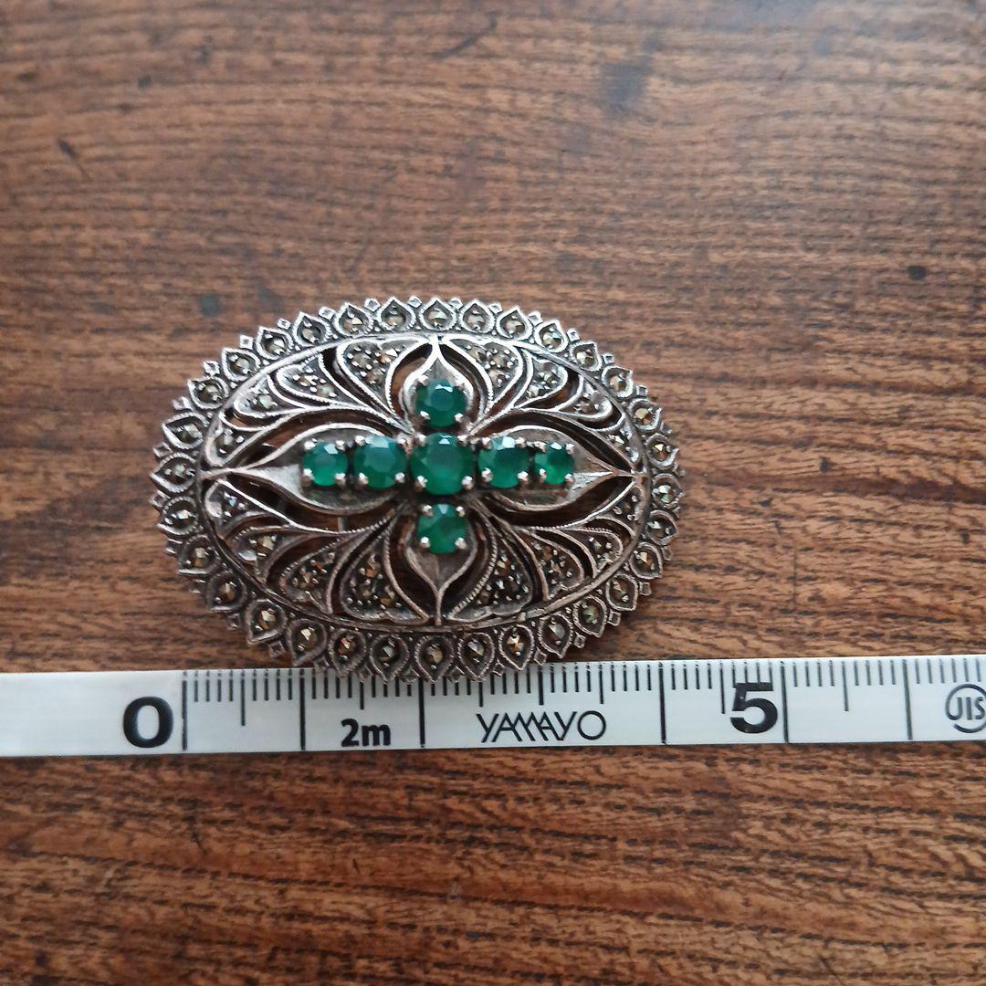 シルバー925 マーカサイト クロス デザイン ブローチ、ペンダント兼用 レトロ