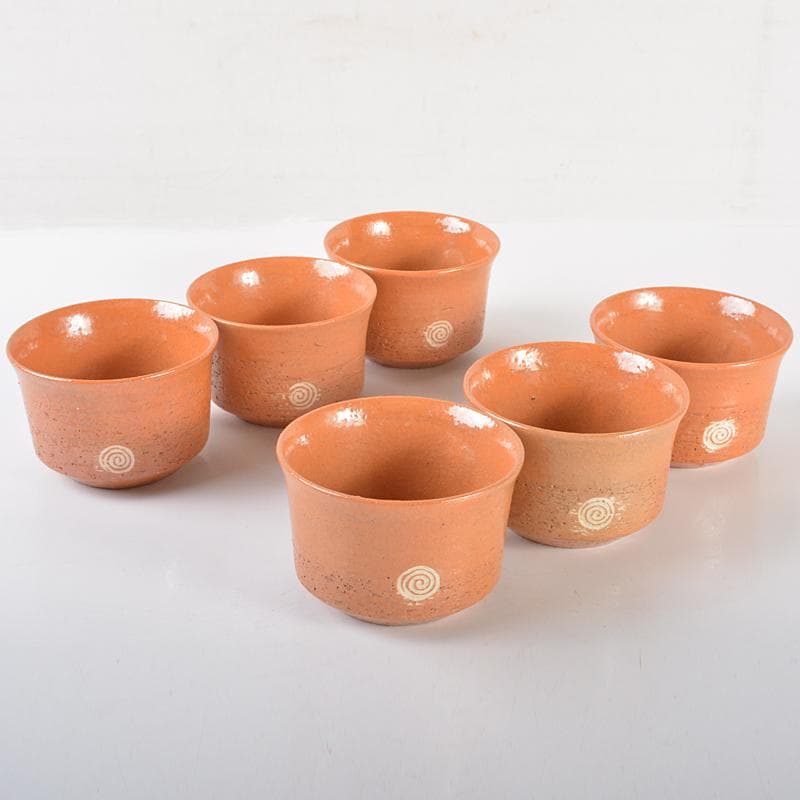 和食器　八事窯　一休庵道年　中村道年作　赤楽小鉢　六客　共箱　M　R6463