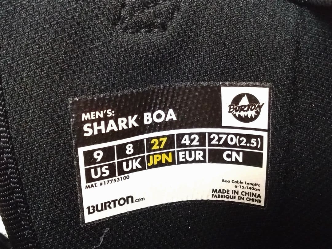 ☆美品☆ BURTON SHARK BOA 27cm スノボブーツ バートン