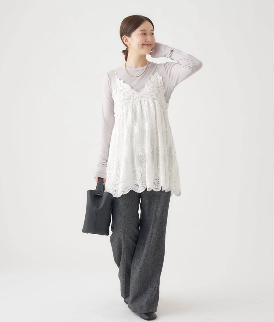 イエナ　アンティークバテンレースフリルキャミソール