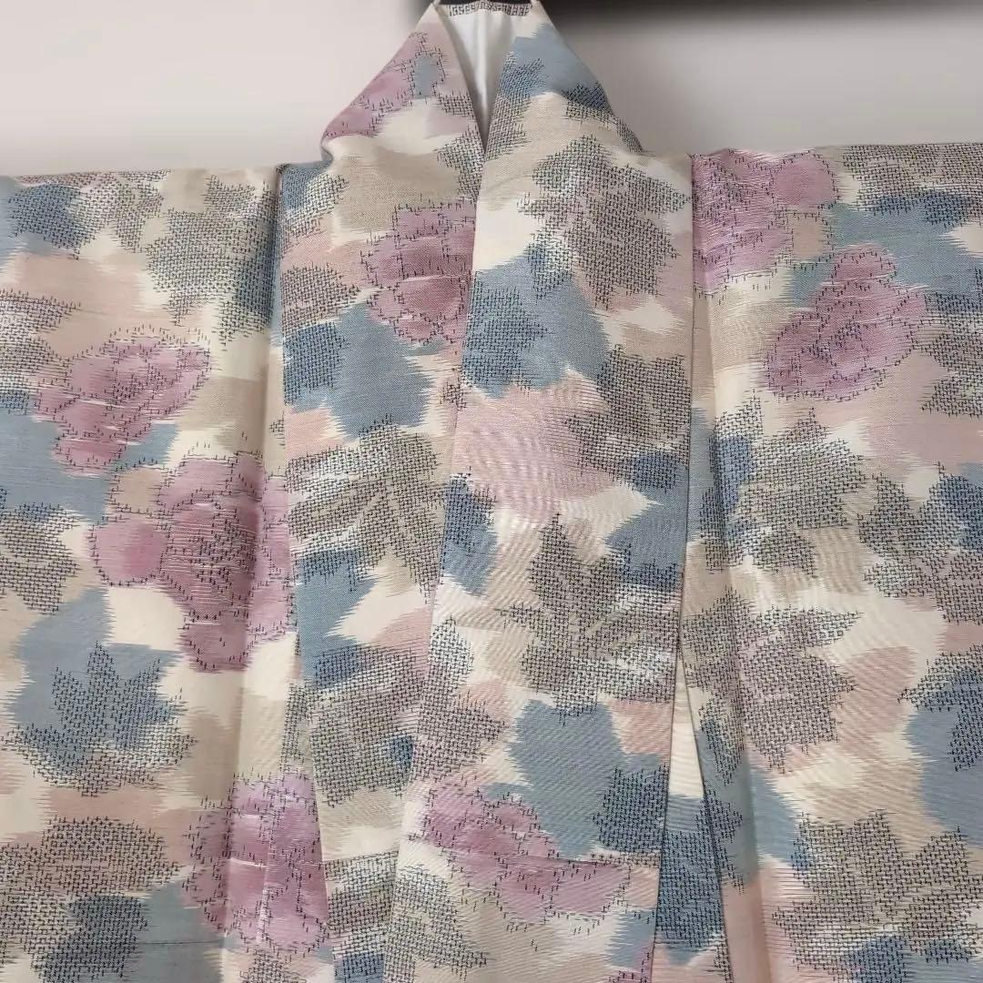 【三花】未使用品　十日町紬　袷　正絹　美品　アンティーク　着物　リユース