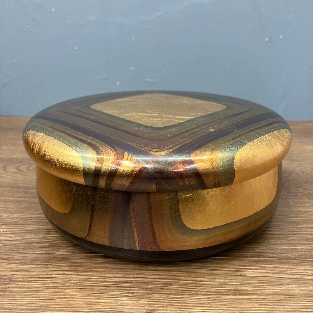 E-1 昭和レトロ 伝統工芸 ヤンポ菓子器 金沢箔工芸 菓子器 蓋付き 金箔