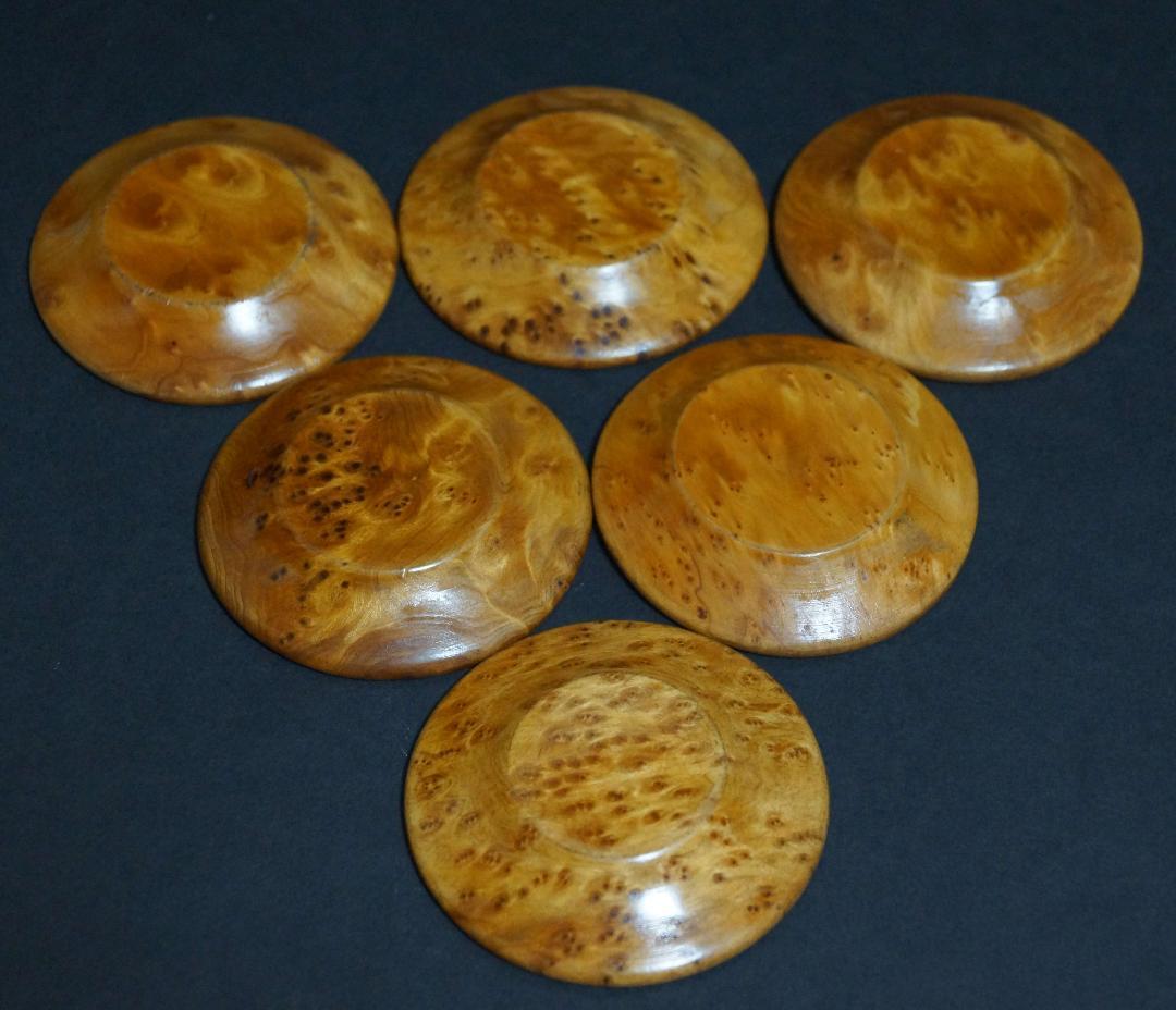 煎茶道具 唐木カリン花梨 玉杢 葡萄杢 茶托6客 造形茶托入れセット美しい木目