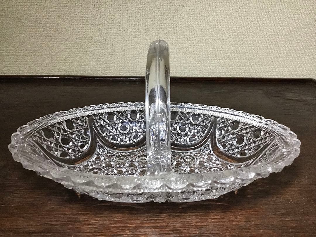 和ガラス◆ガラス鉢 2点◆大正ロマン アンティーク オーバル 取手付き