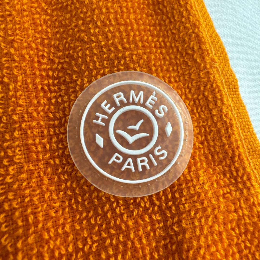 未使用 HERMES エルメス フェイスタオル オレンジ バンロゴ