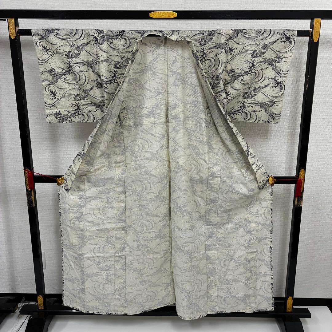 凛*様 夏浴衣 浴衣 綿絽 木綿 荒波に鶴 染め U-8112