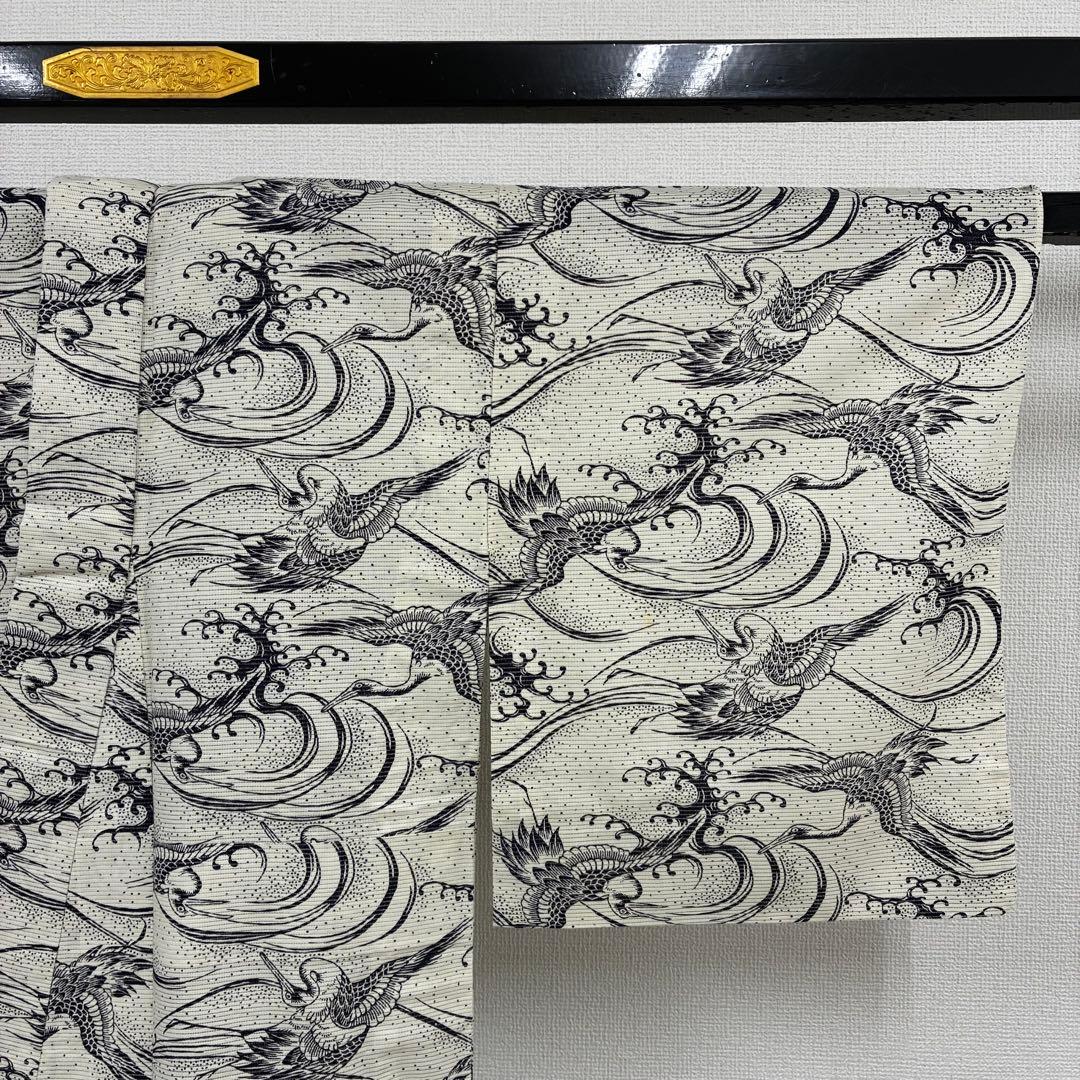 凛*様 夏浴衣 浴衣 綿絽 木綿 荒波に鶴 染め U-8112