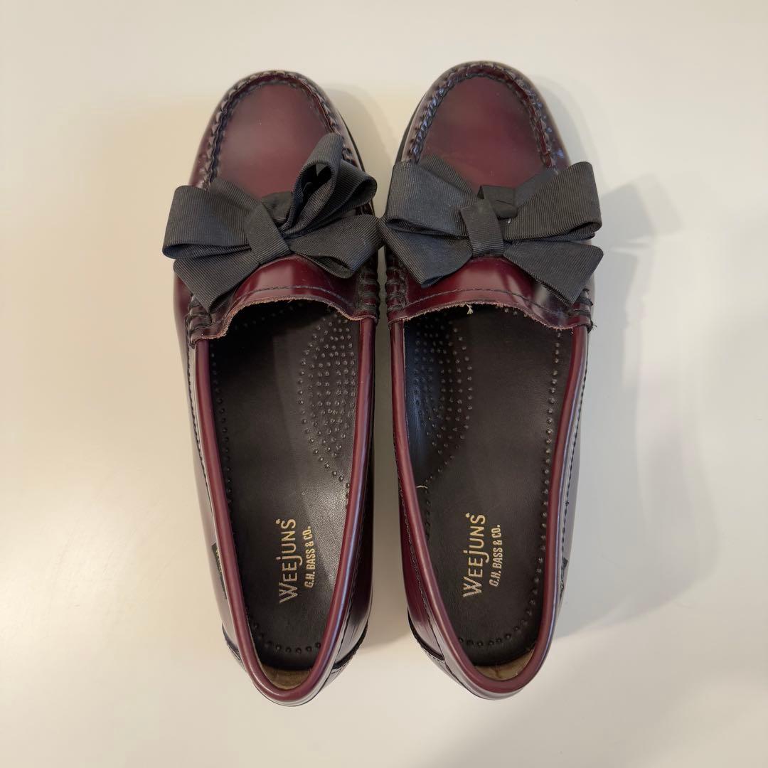 希少 G.H.BASS Weejunsリボン ローファー 24cm バーガンディ