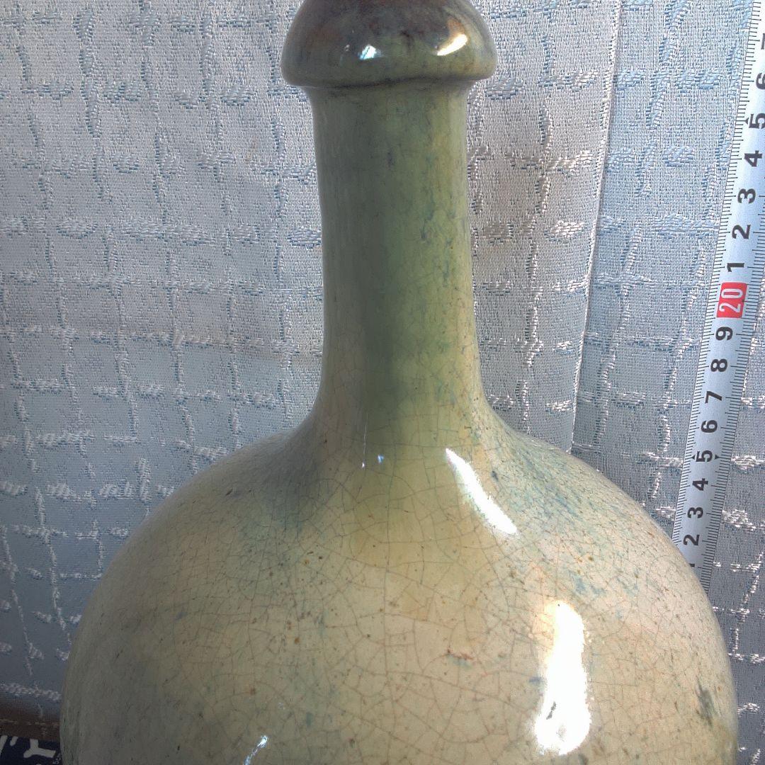骨董２ 松代焼？青緑色の陶器瓶