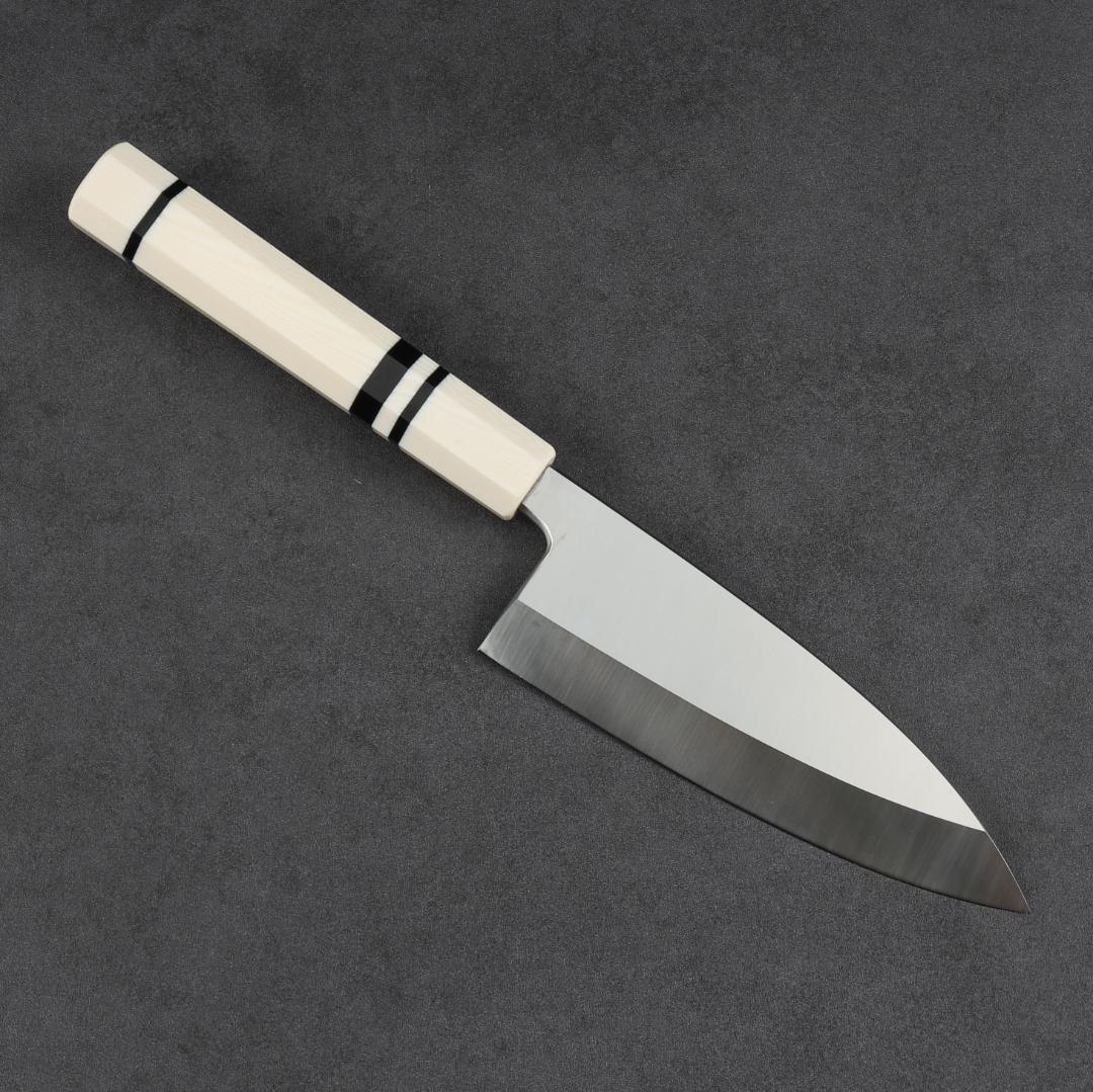 6924 出刃包丁 5寸 刃渡り150mm 刺身包丁 人工象牙黒三本巻八角柄