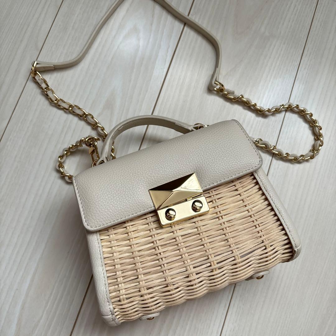 【限定値下げ】celford ラタンミックスミニバッグ　白