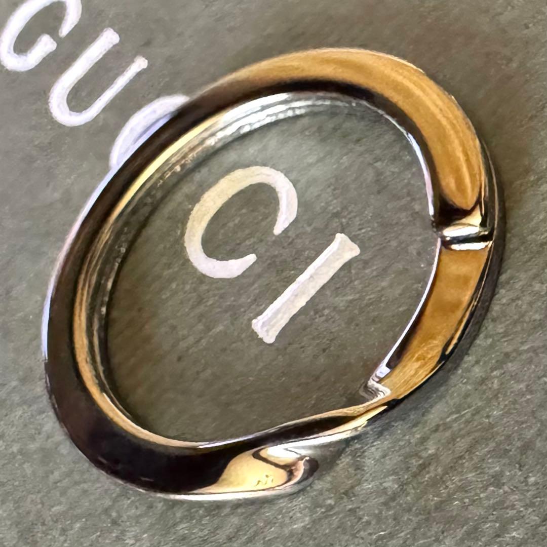 GUCCI ダークブラウンレザー&ガンメタシルバー キーリング キーホルダー極美