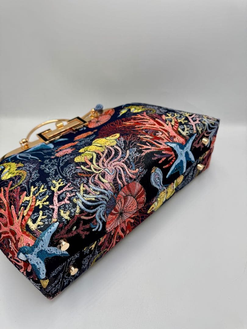 【ハンドメイド】がま口バッグ　海底の世界　ハンドバッグ　3way ＃542