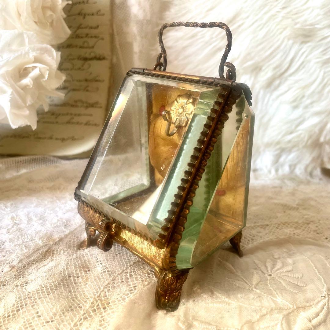 あけみん　ベベルガラス懐中時計ケースジュエリーボックスフランスアンティーク