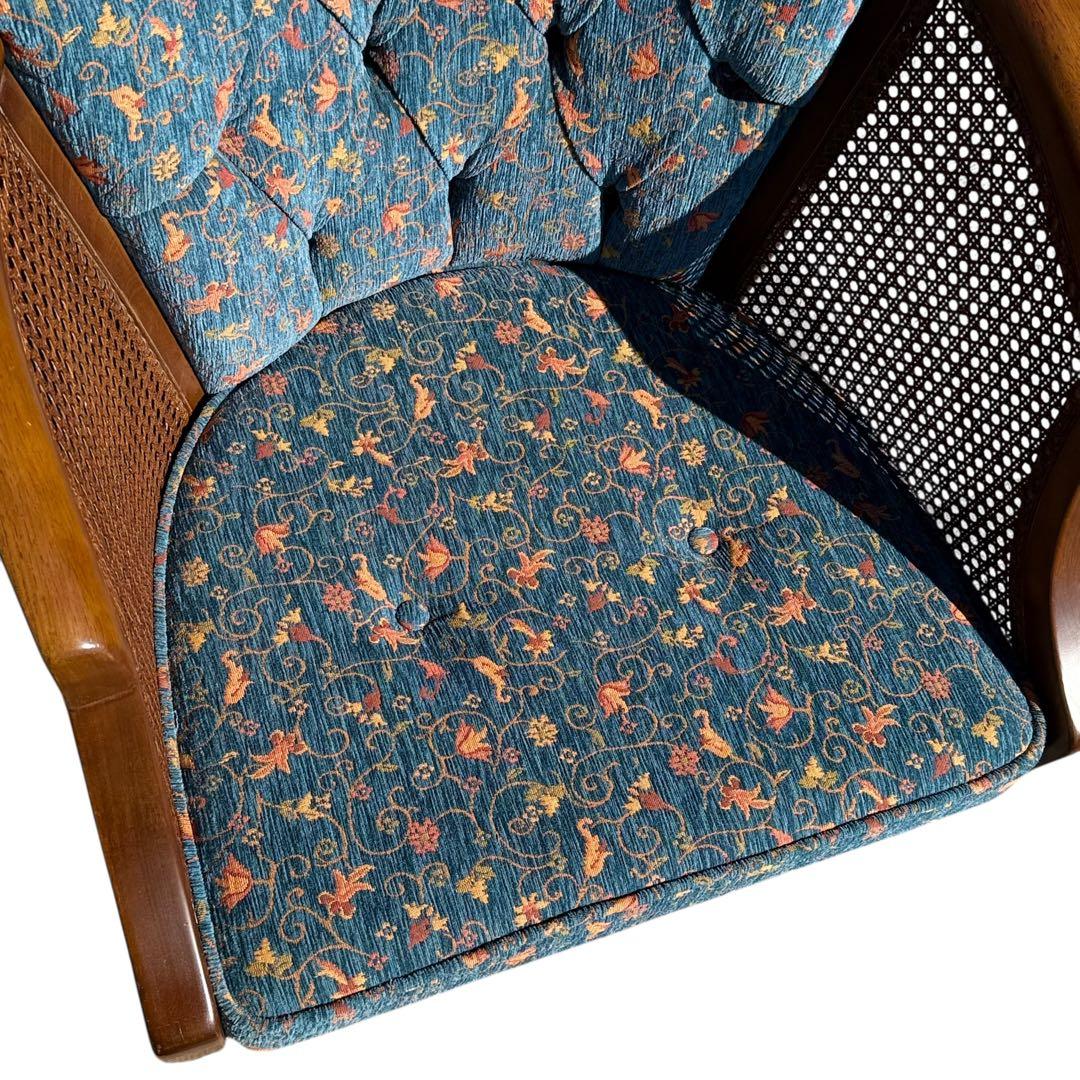 KZ032 【廃盤】三越ブルージュ　カントリーハウス　籐　1Pソファ　小花柄