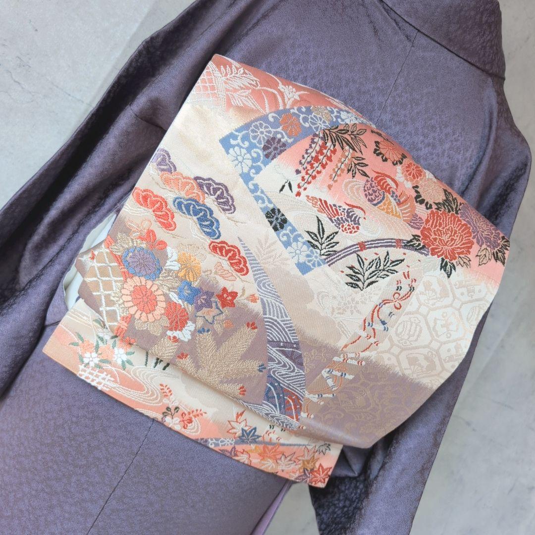 訪問着　フルセット　着物　付け下げ　正絹　絞り　紫　C2