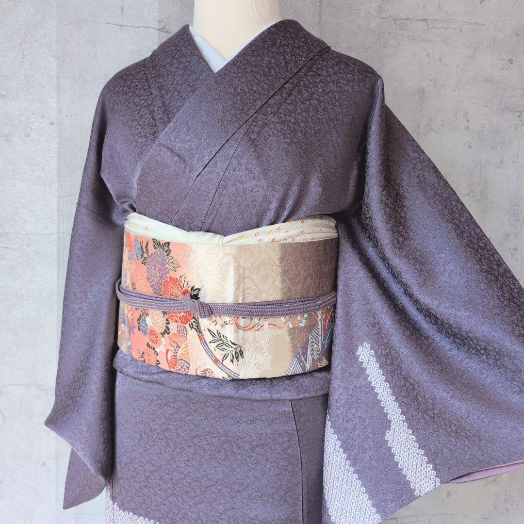 訪問着　フルセット　着物　付け下げ　正絹　絞り　紫　C2