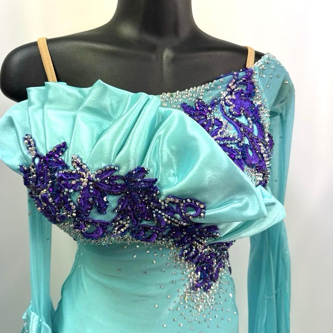 6345★S ミントグリーン スワロ サテン スタンダードドレス 社交ダンス