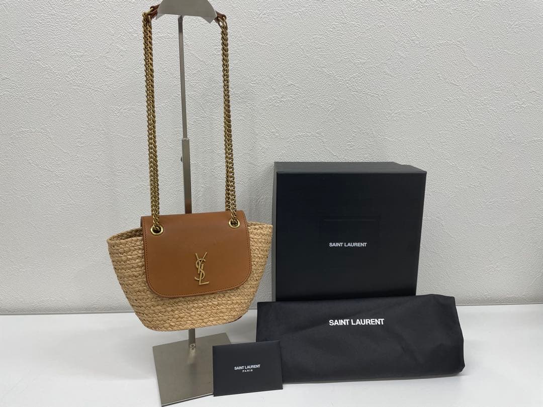 【美品】箱 保存袋付き！サンローラン ラフィア カゴ　ショルダーバッグ