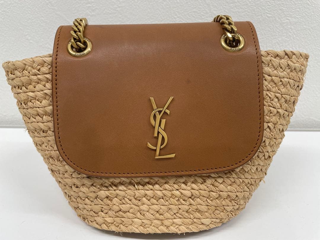 【美品】箱 保存袋付き！サンローラン ラフィア カゴ　ショルダーバッグ