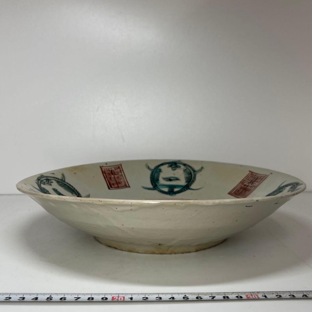 中国明時代 呉州赤絵大皿 木箱付 直径33cm 東キ7-0901☆2F トコト