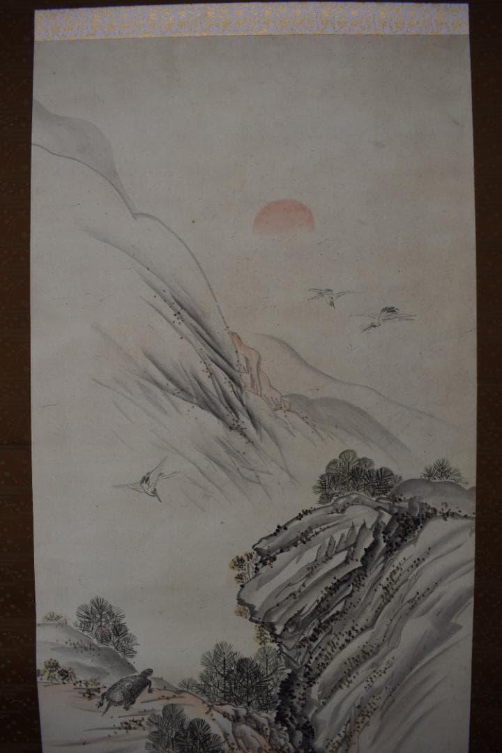 作者不詳/若松鶴亀図/掛軸☆宝船☆Z-130