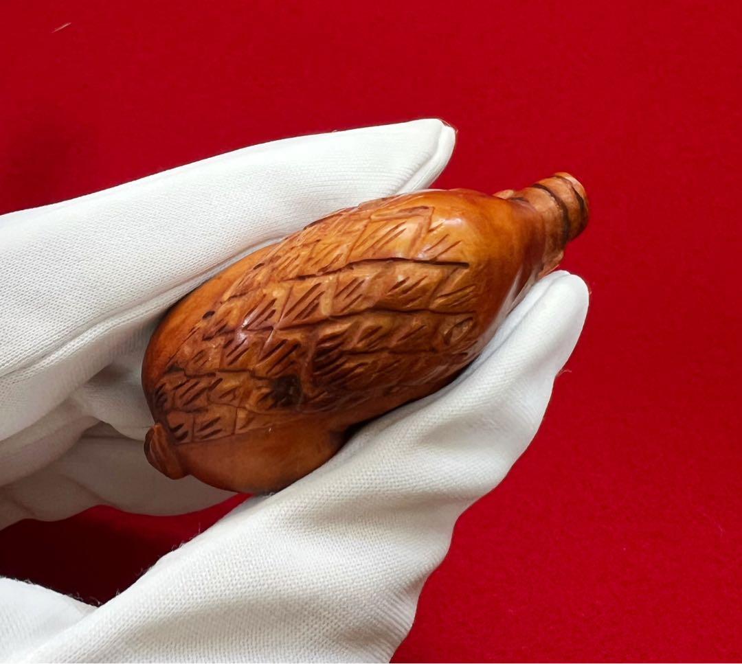 イノシシ 干支亥 木製 提物 根付 石川銘 彫刻 木彫 置物