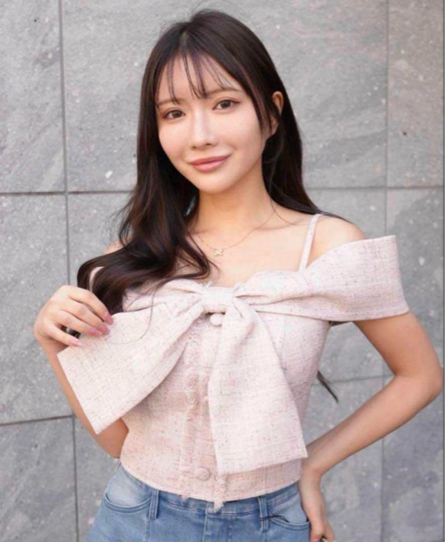 LIP SERVICE ツイードリボンオフショルトップス ピンク