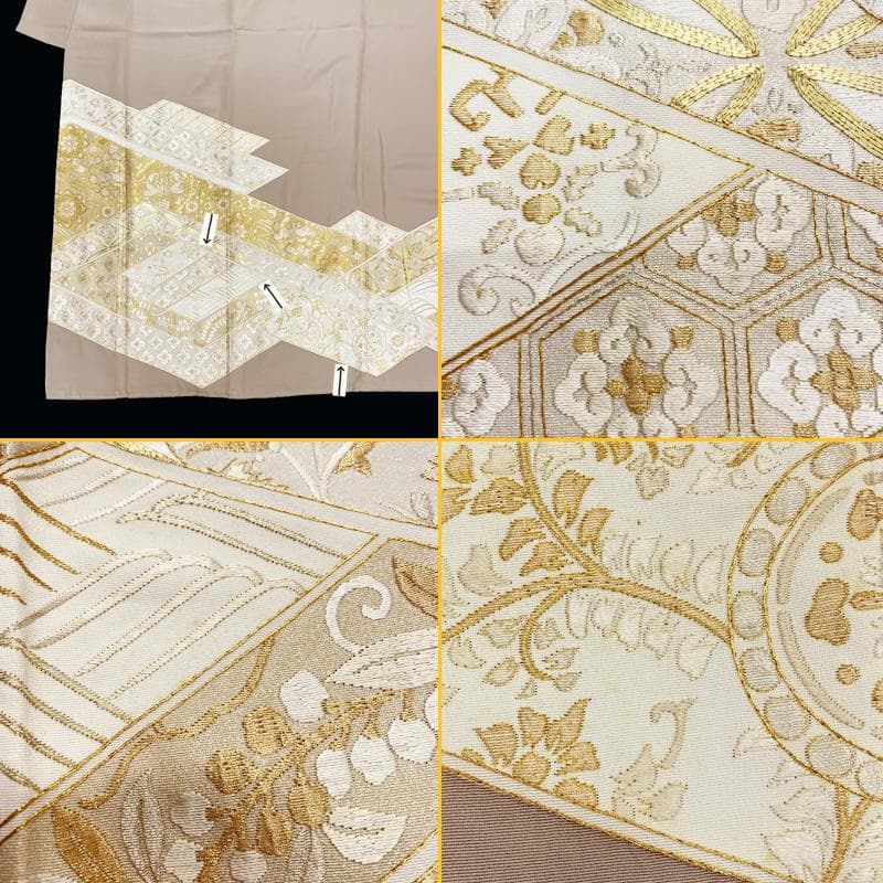 511mo3●色留袖 豪華総刺繍 向かい鳳凰 有職文様 金銀糸 三つ紋 比翼付●