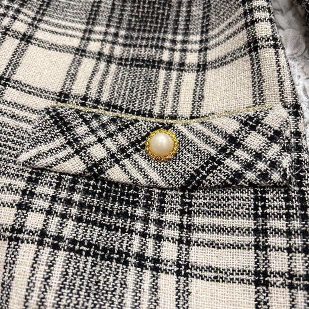 【タグ付】 アプワイザーリッシェ ツイードパールワンピース 7分袖 S チェック