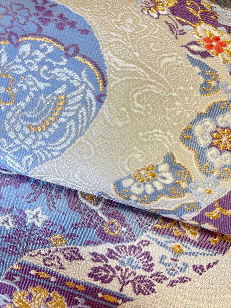 六通柄袋帯 唐織 正倉院文様 金糸 正絹