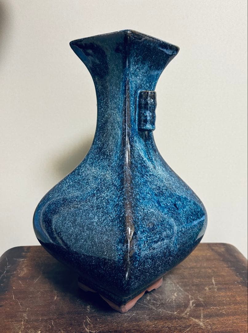 中国骨董品　宜興窯　海鼠釉 雙耳花瓶