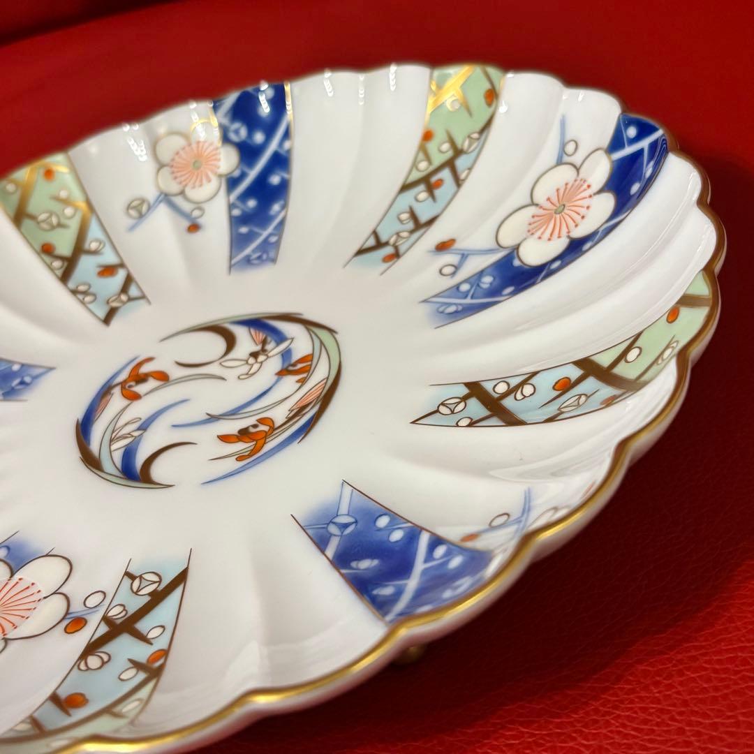 希少 三ツ足 染錦白梅蘭 香蘭社