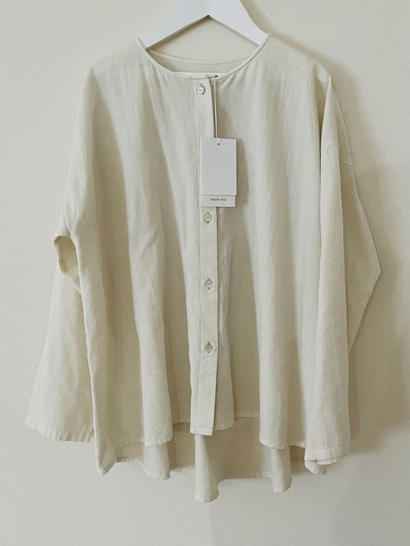 トップス evam eva cotton wool no collar shirt